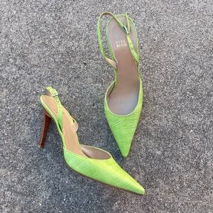 Stuart Weitzman vintage 90's lime green croc sling backs